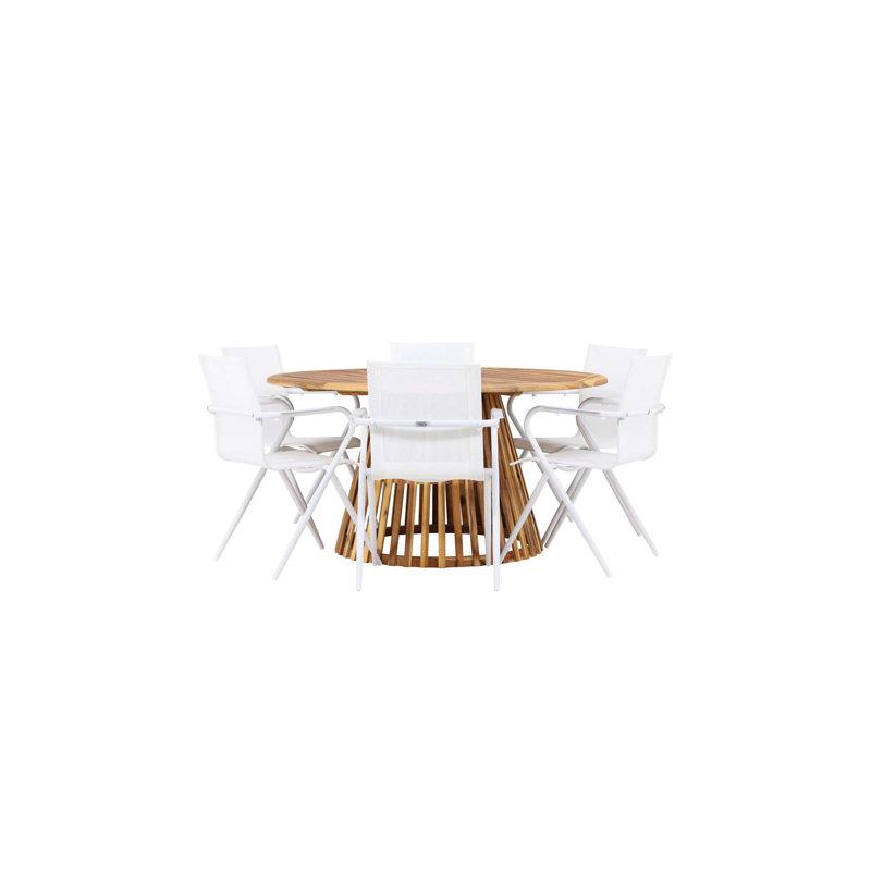 Evander 6 - Person Acacia Patio Dining Set with Round Table, White
