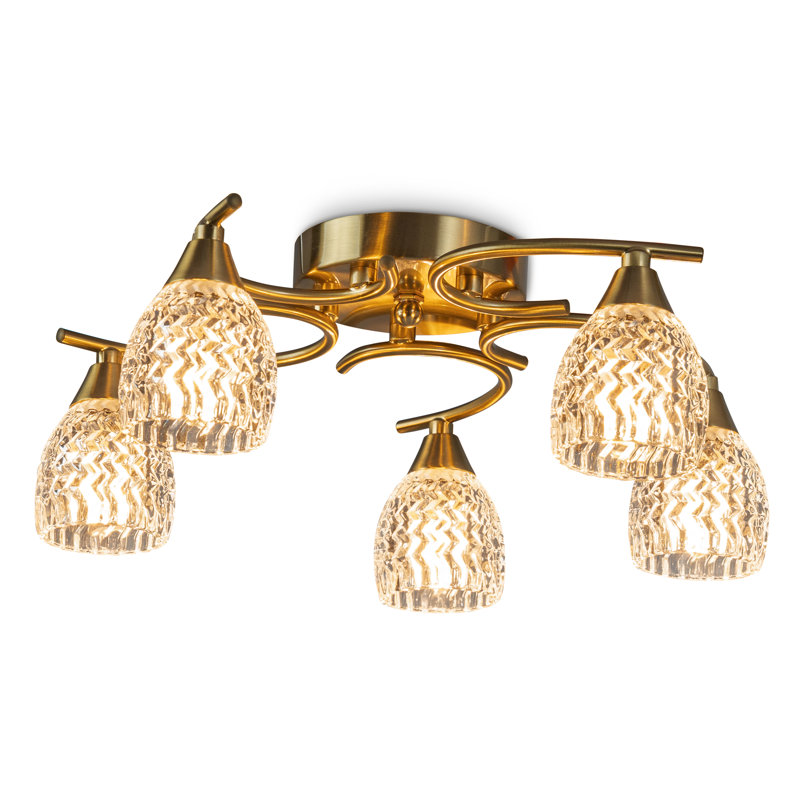 Burroughs 5 - Light Semi Flush Mount Ceiling Light Cut Glass for Low Ceilings, Gold