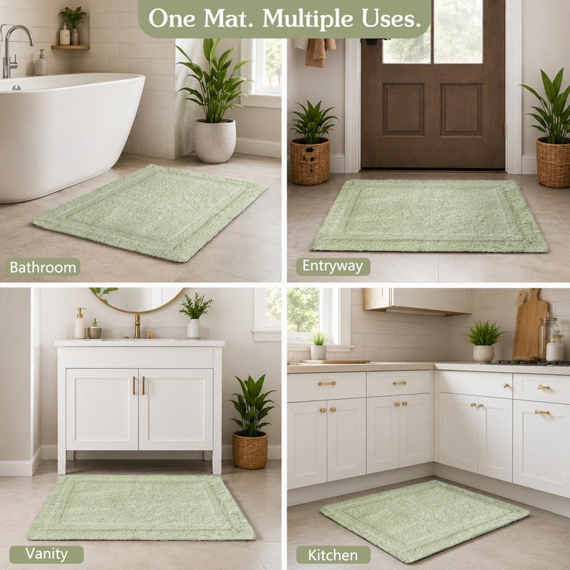 Tapis de bain antidérapant 100% coton, Simple - L 24 po x l 24 po, Sauge