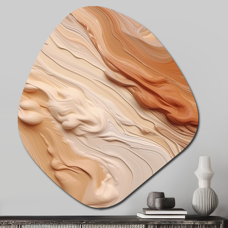 «Orange and Beige Unounded Imagination I», décoration murale asymétrique abstraite en métal, impression d'art unique en forme de orange