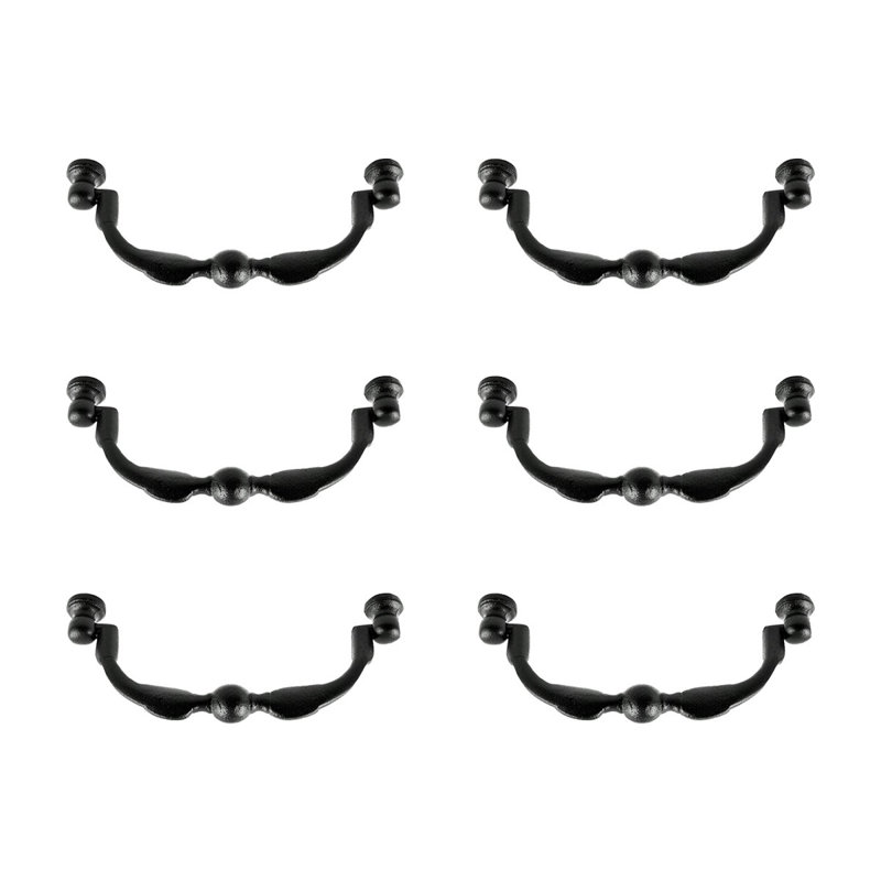 Set of 6 Traditional Wrought Iron Drop Bail Pulls with Mounting Hardware