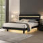 Lit double avec DEL Yoki, bordure dorée en acrylique, cadre noir-117559483-117559484