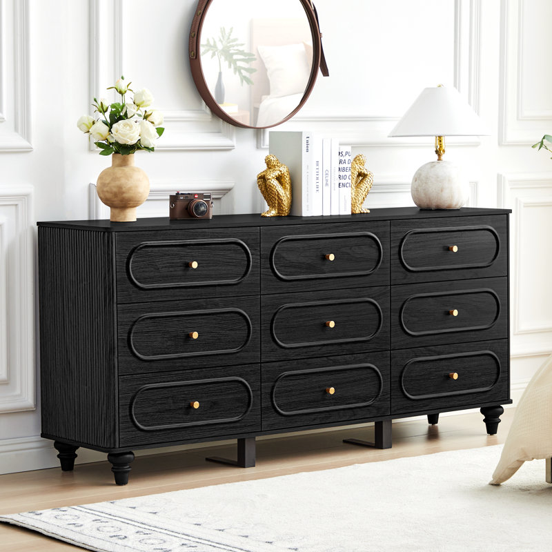  Commode 9 tiroirs de style minimaliste rétro , Noir