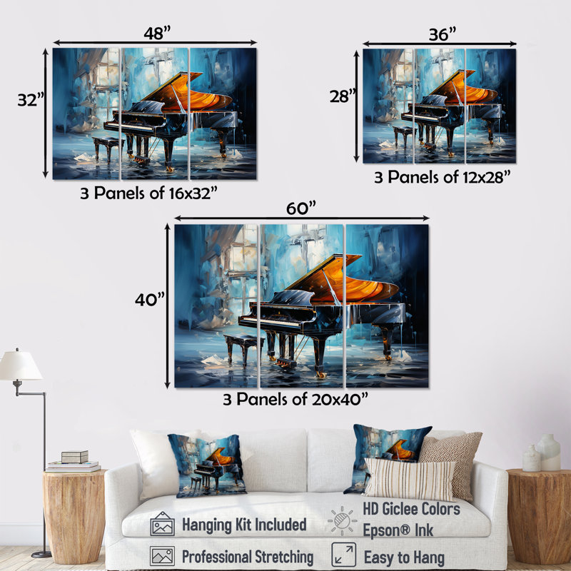 Piano Rhapsody In Blue I - Ensemble de décoration murale piano, H 32 po x l 48 po x P 1 po