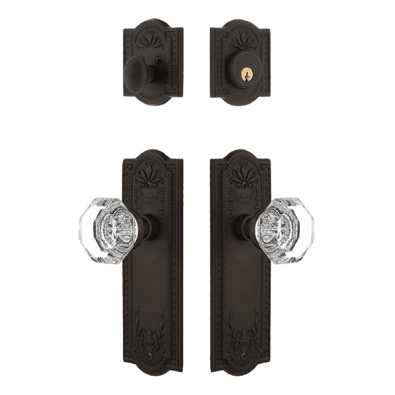 Nostalgic Warehouse Meadows Entry Set with Waldorf Crystal Knob, 2.75, Oil-Rubbed Bronze