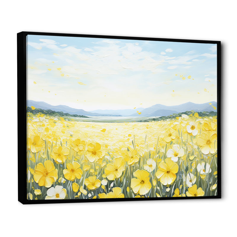 «Buttercups Floral Array Field II», reproduction sur toile, H 12 po x l 20 po x P 0,5 po, Cadre flottant noir