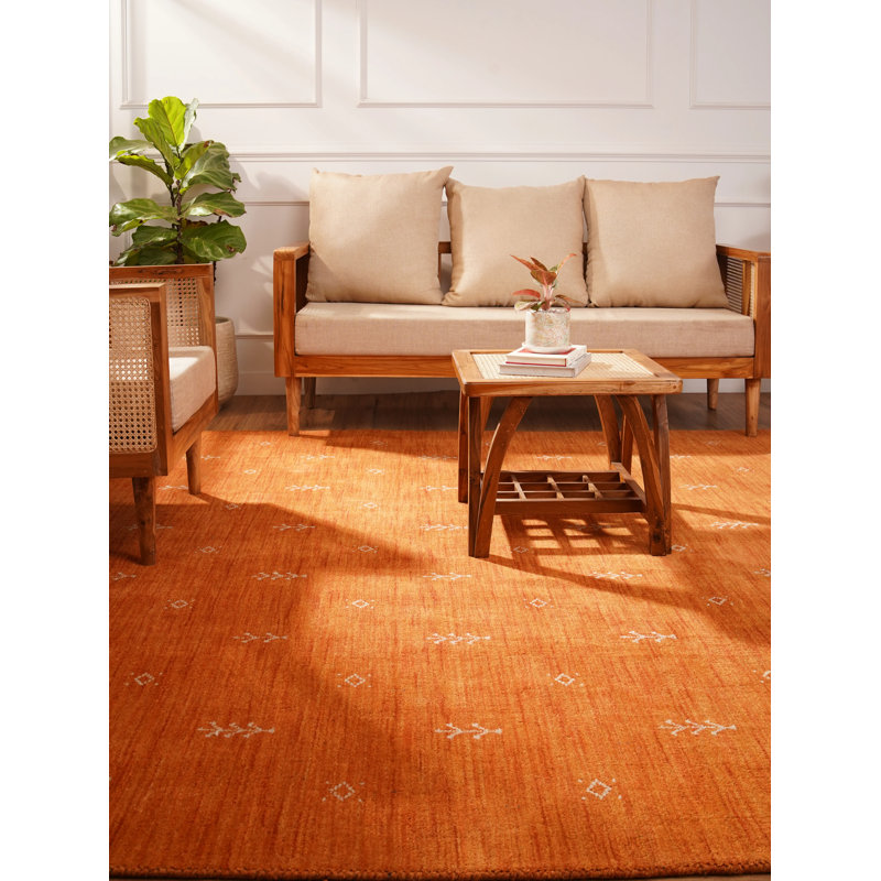 Paisleigh Hand Knotted Loom Wool Eco-Friendly Area Rugs  -  Rectangle, Orange White Color, Contemporary Modern Design, High Pile Thick Handmade Anti Skid Area Rugs for Living Room, Bed Room