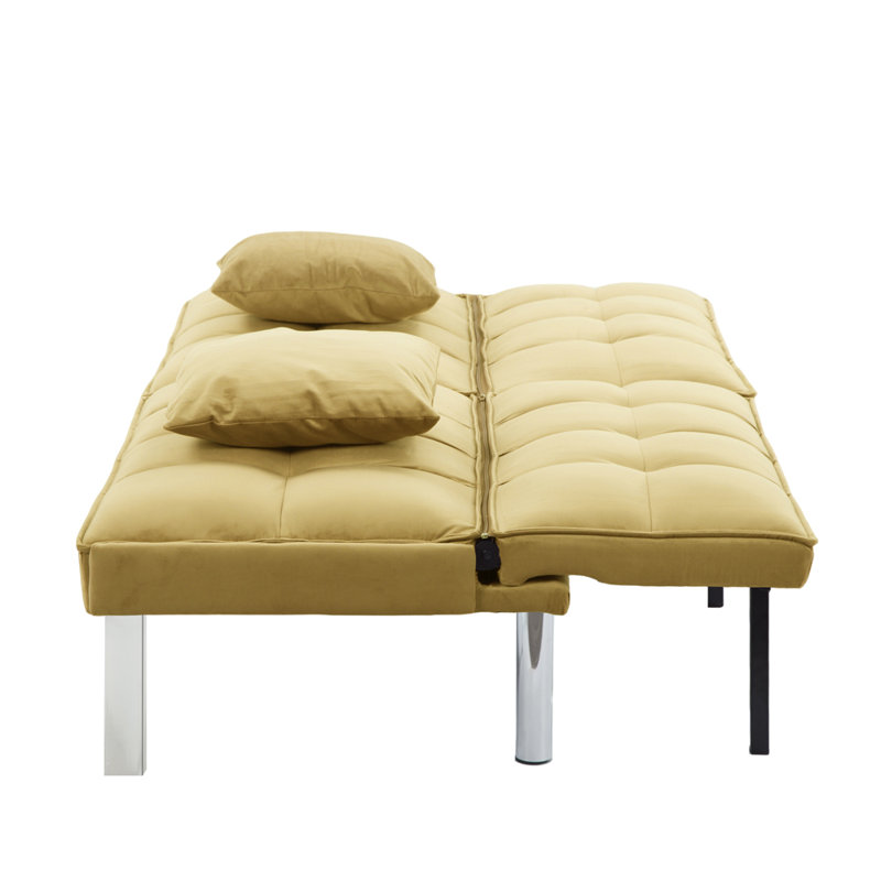 Futon Convertible Sofa Bed with Metal Legs, Olive Velvet
