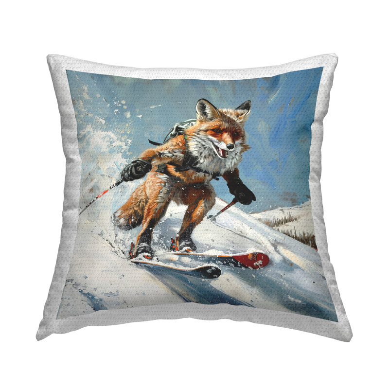 Coussin d'extérieur imprimé "Ski Slopes Fox" par Lazar Studio