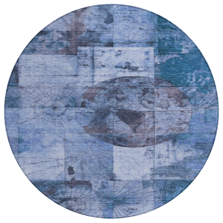 Machine Washable Indoor/Outdoor Xhevrie Blue Rug