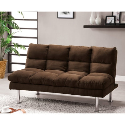 Dark Brown Microfiber Contemporary Futon Bed, Legs And Extra Support For Quick Bed Change, 2 - Seat Upholstered In Brown, Base Leg Support, Converts E
