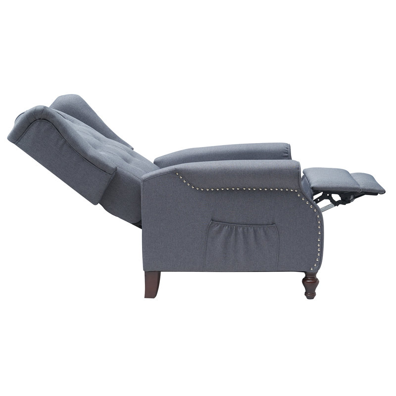 Recliner Wingback Chair Tufted Arm Chair Recliner Fabric Push Back Recliner, Dark Grey Linen
