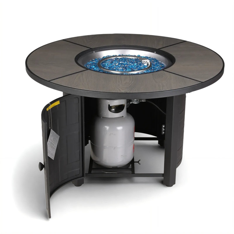 Foyer de table rond 42 po au propane, foyer d'extérieur au gaz à allumage automatique 50 000 BTU avec couvercle amovible et couvercle imperméable, décoration en verre