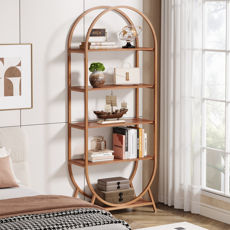 70.8" Tall Open Bookshelf, Modern Arched Bookcase, Brown