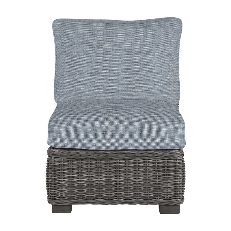 Rustic Woven Sectional Slipper Chair, Slate Gray, Rollo Chambray InsideOut® Linen, No Welt