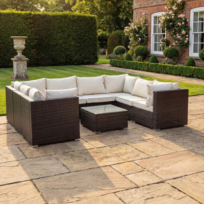 Taraf 7 Piece Modular Rattan Small U-Shape Garden Furniture