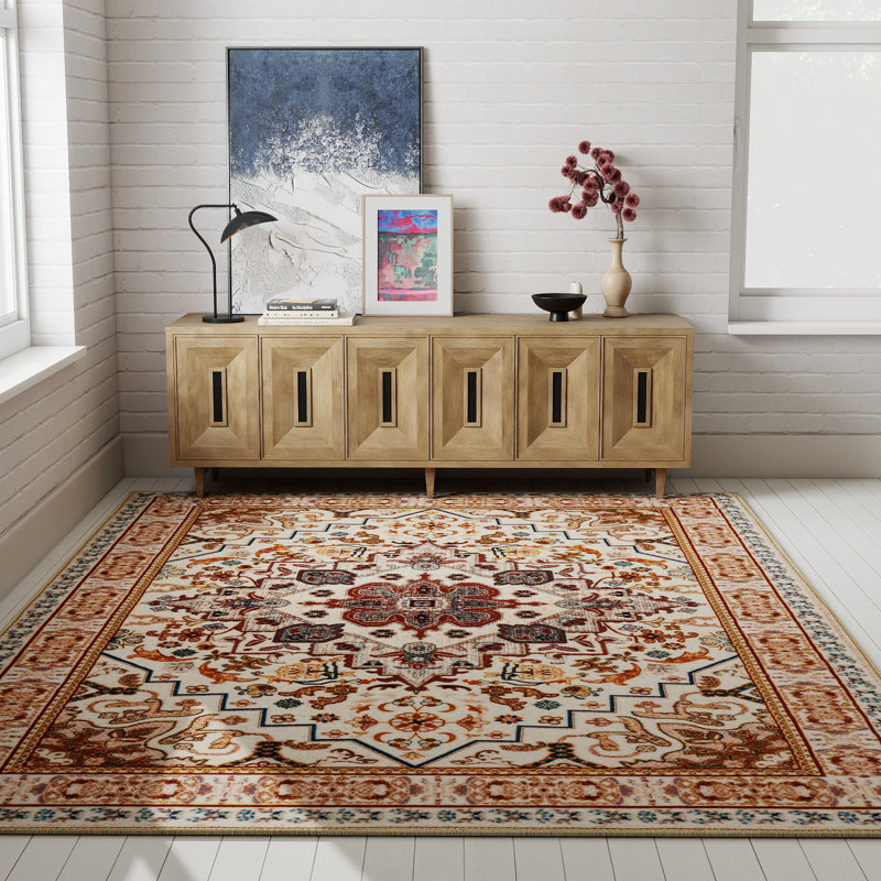 Tapis oriental rétro à poils courts antidérapant