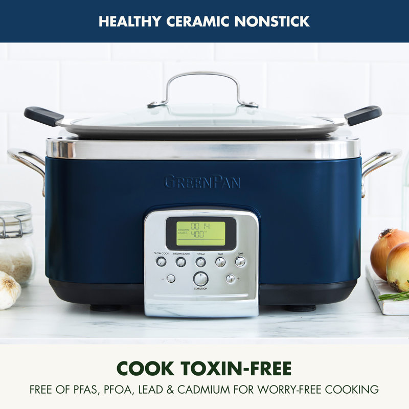 GreenPan Elite Ceramic Nonstick 6-Quart Slow Cooker, Oxford Blue