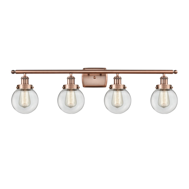 Éclairage pour salle de bain 4 lumières Lorri, Transparent, Cuivre antique, Incandescent