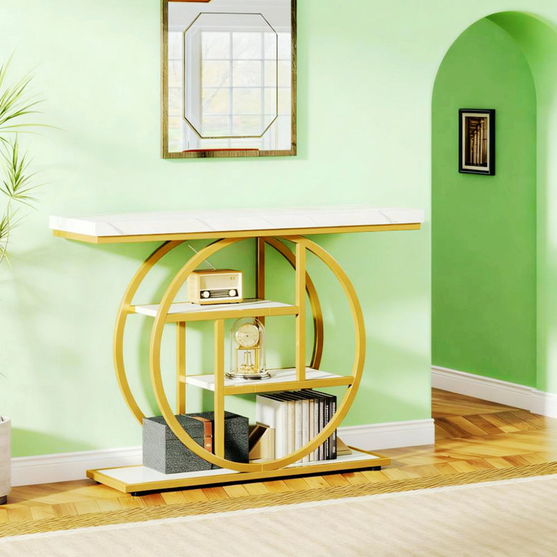 Narrow Console Table with Circular Base