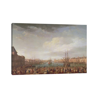 Morning View Of The Inner Port Of Marseille And The Pavilion Of The Horloge Du Parc, 1754 by Claude Joseph Vernet - Wrapped Canvas Gallery-Wrapped Canvas Giclée