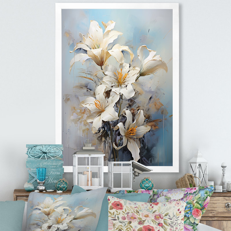«Lilies Blossoms In Bloom» sur toile, H 40 po x l 30 po x P 1,5 po, Cadre simple blanc