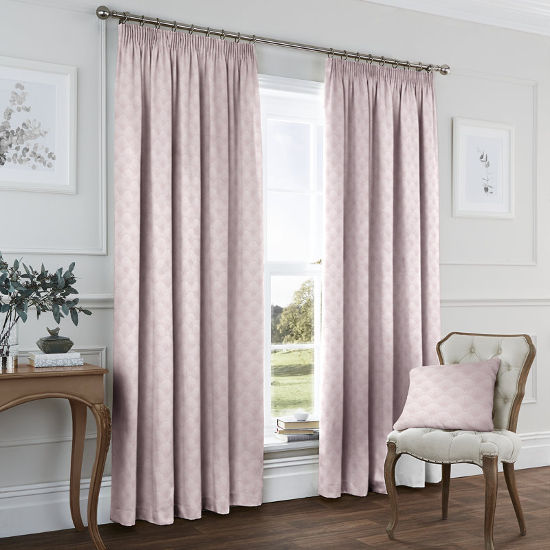 Fleshman Jacquard Pencil Pleat Semi Sheer Curtains, Blush Pink, 168 W x 183 D cm