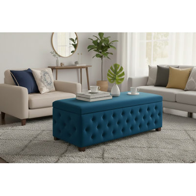 Wide Velvet Rectangle Ottoman Storage Box with Legs, Tufted Upholstered End of Bed Storage Bench, Deep Storage Ottoman Footstool Coffee Table
