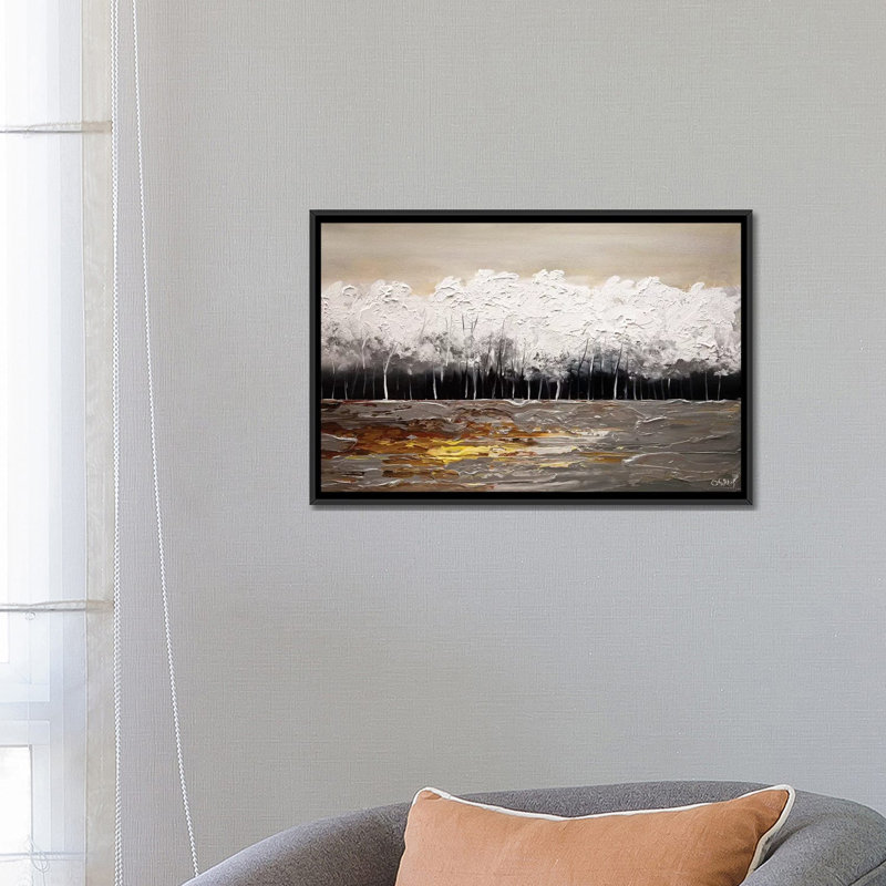 «Swiger White Forest», reproduction sur toile, H 8 po x l 12 po x P 0,75 po, Toile avec cadre noir, Pas de tapis