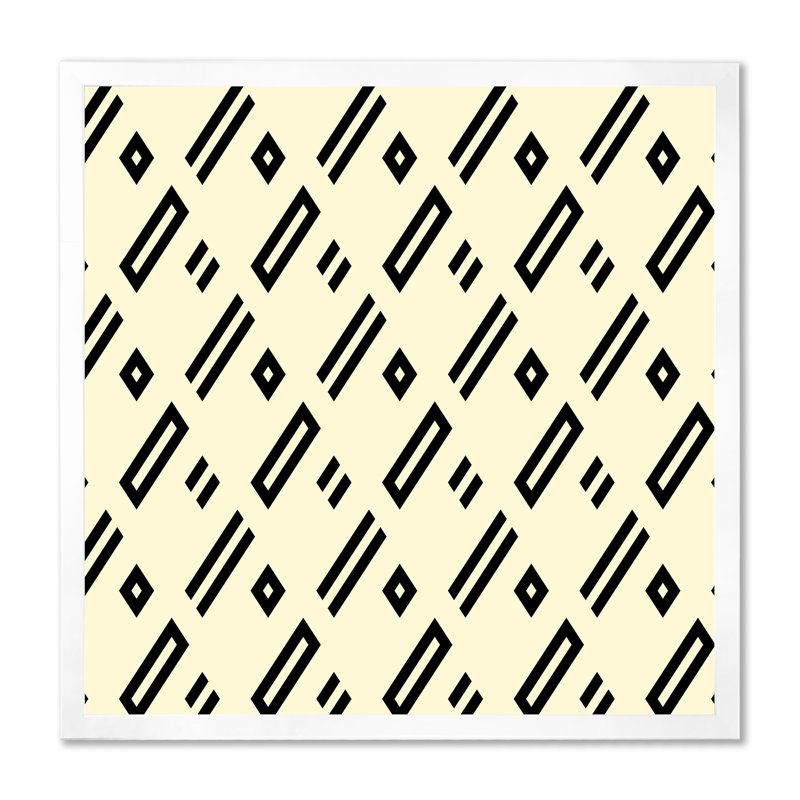 «Beige Black Diagonal Geometrics», impression sur toile, H 36 po x l 36 po, Cadre photo blanc