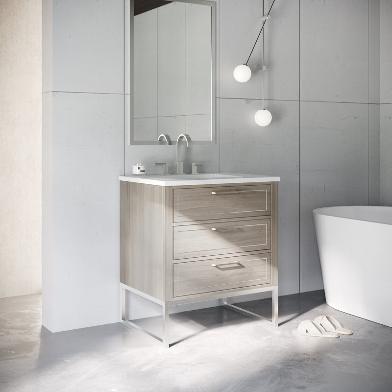 Markham 30'' W Single Vanity, Cashmere Gray, White Quartz, Brushed Nickel