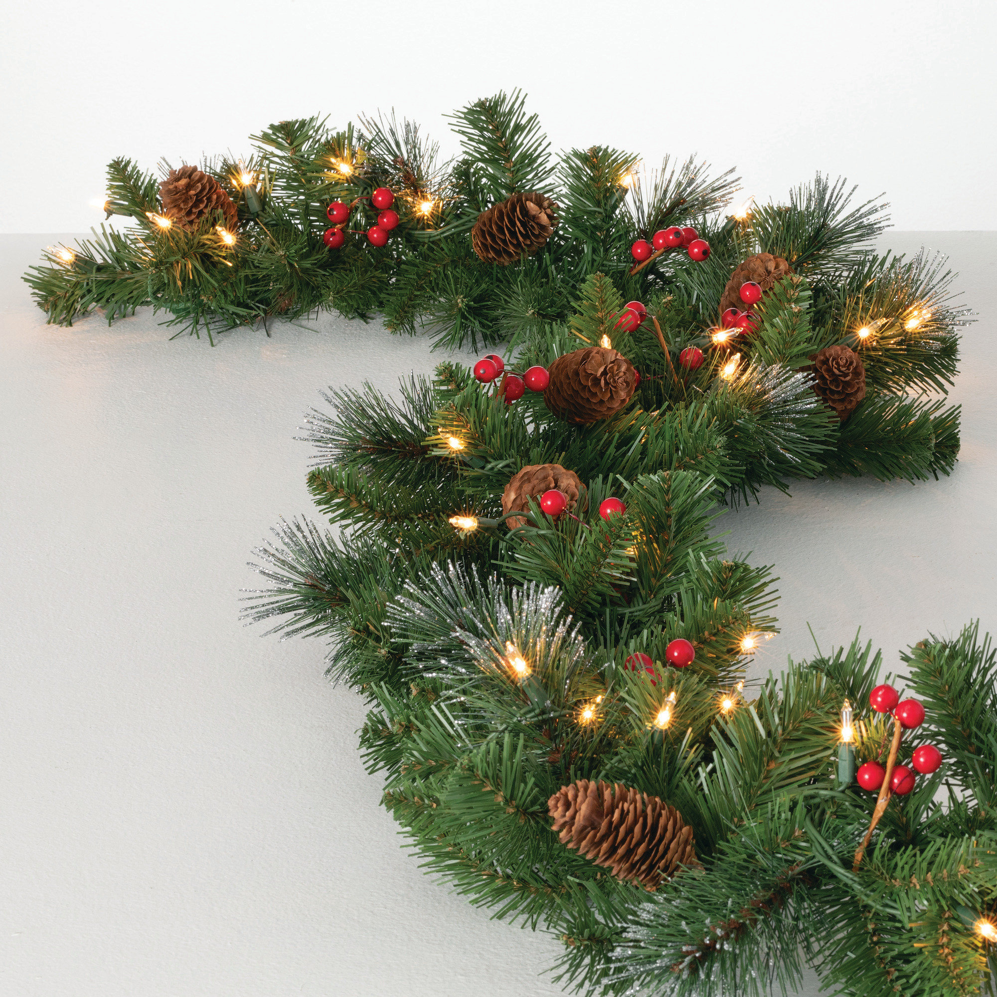 The Holiday Aisle® Artificial 9' LED Mixed Pine Christmas Garland with Pinecones & Berries, Green & Reviews | Wayfair