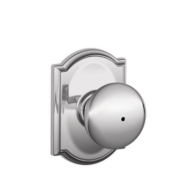 Plymouth Knob with Camelot Trim Bed and Bath Lock