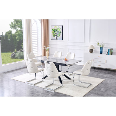 Modern Extendable Dining Table Set, Mdf And Metal, Industrial Style For Home