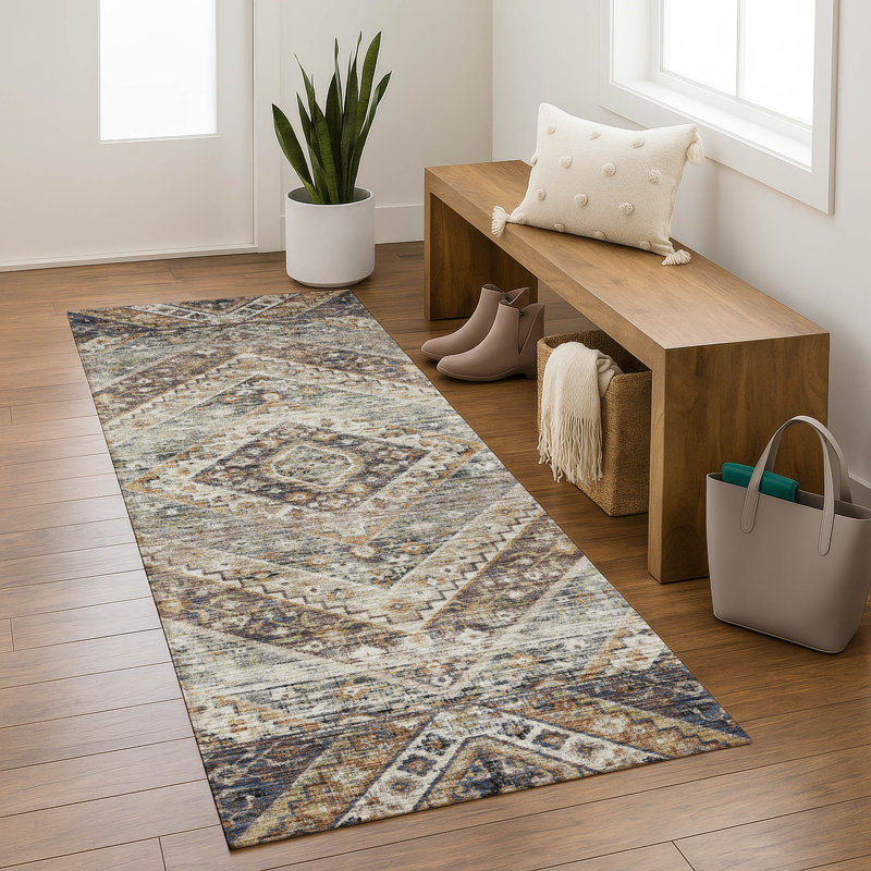Premium Machine Washable Mayfield AMF2195 geometric Rug, 2'3" x 7'6" Runner, Brown