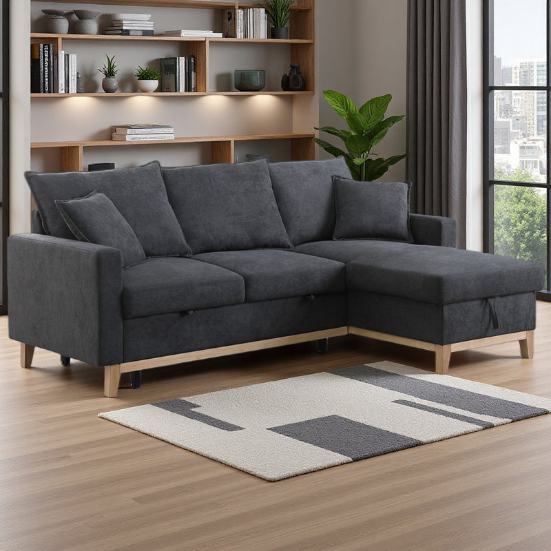 Canapé-lit modulaire réversible tissé 84,25 po avec méridienne de rangement