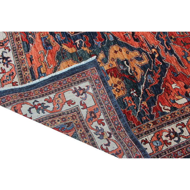 Tapis rouge / bleu marine / ivoire noué à la main de haute qualité