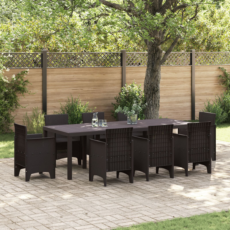 Garden Table Poly Rattan, Brown, 73cm H x 250cm W x 100cm D