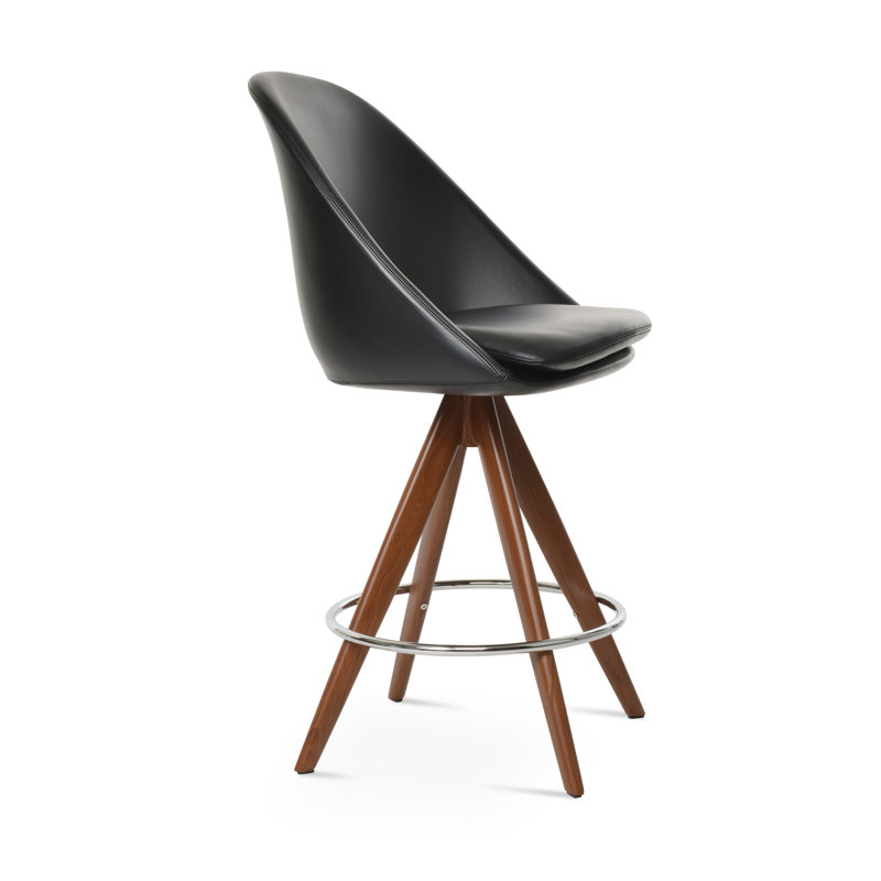 Tabouret de bar pivotant rembourré 29,5 po, Noir, Noyer