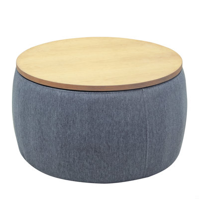 Round Storage Ottoman, 2 In 1 Function, Work As End Table And Ottoman