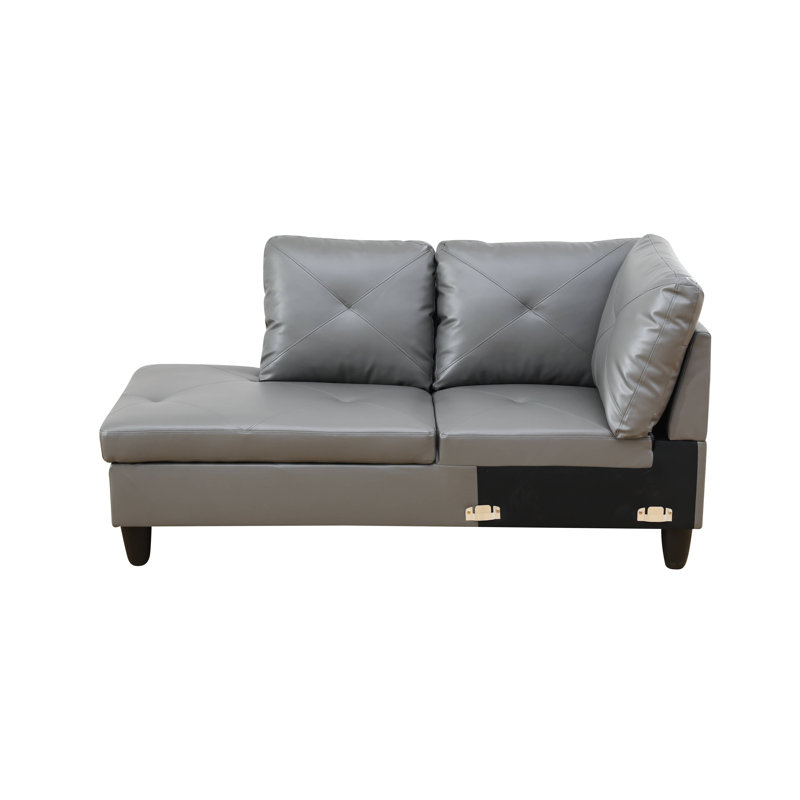 Ensemble de canapé modulaire en cuir 2 pièces avec méridienne Monaco, Gris, Face à la gauche