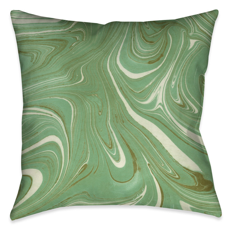 Coussin décoratif intérieur / extérieur en marbre vert à imprimé graphique, Intérieur