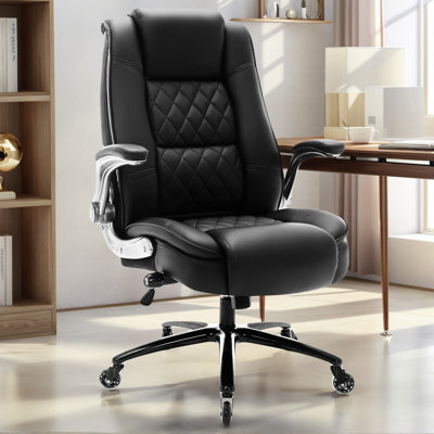 Modern Leather Executive Office Chair With Flip-Up Armrests And Adjustable Lumbar Support by Inbox Zero