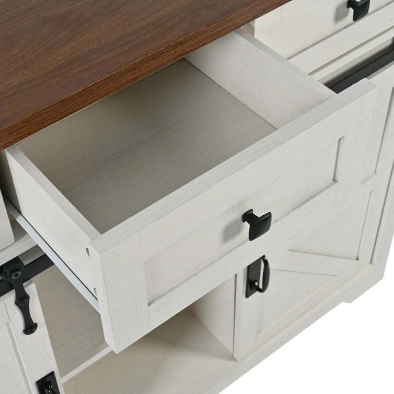 53.7" Farmhouse Kitchen Island With Power Outlet, White