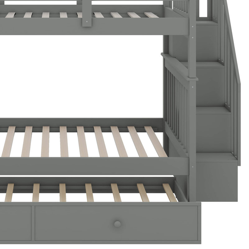 Lit superposé double au-dessus de double avec lit gigogne simple Stairway, Gris