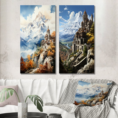 Château dans les Alpes françaises - Châteaux, ensemble de 2 reproductions d'art mural en métal