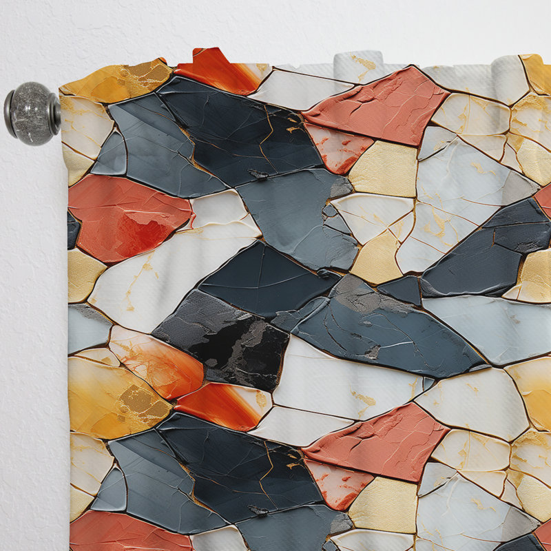 Multicolore marbre mosaïque harmonie motif I - Rideau obscurcissant abstrait en marbre - 1 panneaux, L 52 po x L 90 po