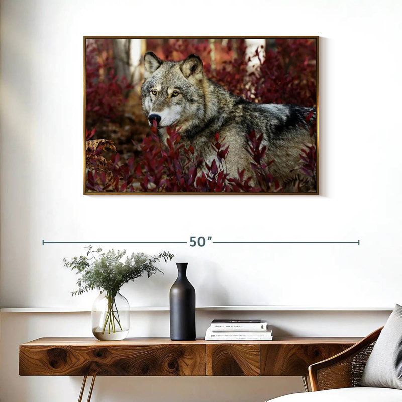 Loup caché, Cadre flottant doré, 37 po x 25 po
