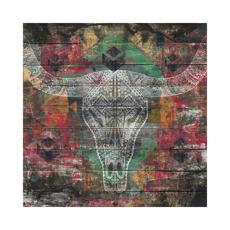 Ancestors (Cow Skull) by Diego Tirigall - Wrapped Canvas Painting, 30.48cm H x 30.48cm W x 1.905cm D