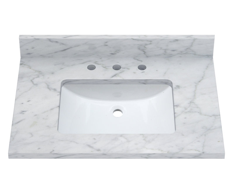 White Carrara Marble Vanity Top with Ceramic Undermount Sink